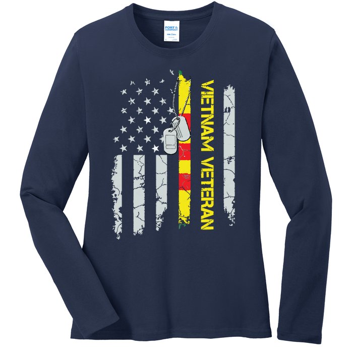 Army Vietnam Veteran Usa Flag Veteran Vietnam Army Ladies Long Sleeve Shirt