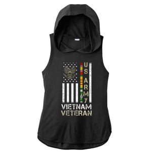 Army Vietnam Veteran Usa Flag Gift Veteran Grandpa Ladies PosiCharge Tri-Blend Wicking Draft Hoodie Tank