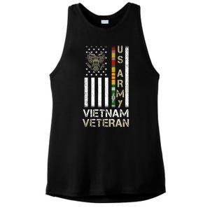 Army Vietnam Veteran Usa Flag Gift Veteran Grandpa Ladies PosiCharge Tri-Blend Wicking Tank