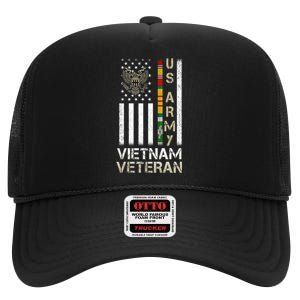 Army Vietnam Veteran Usa Flag Gift Veteran Grandpa High Crown Mesh Back Trucker Hat