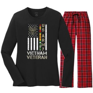 Army Vietnam Veteran Usa Flag Gift Veteran Grandpa Women's Long Sleeve Flannel Pajama Set 