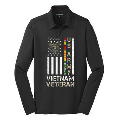 Army Vietnam Veteran Usa Flag Gift Veteran Grandpa Silk Touch Performance Long Sleeve Polo