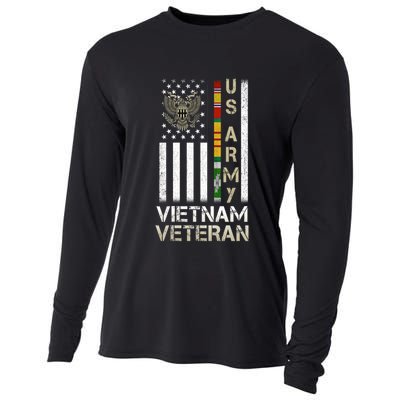 Army Vietnam Veteran Usa Flag Gift Veteran Grandpa Cooling Performance Long Sleeve Crew