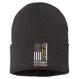 Army Vietnam Veteran Usa Flag Gift Veteran Grandpa Sustainable Knit Beanie