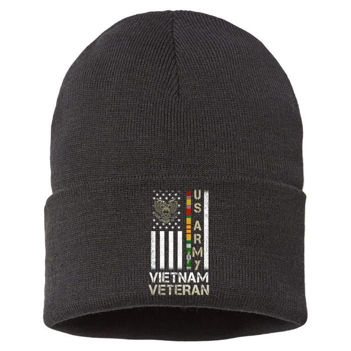 Army Vietnam Veteran Usa Flag Gift Veteran Grandpa Sustainable Knit Beanie