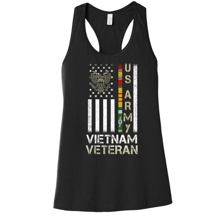 Army Vietnam Veteran Usa Flag Gift Veteran Grandpa Women's Racerback Tank