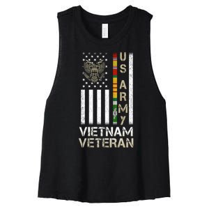 Army Vietnam Veteran Usa Flag Gift Veteran Grandpa Women's Racerback Cropped Tank