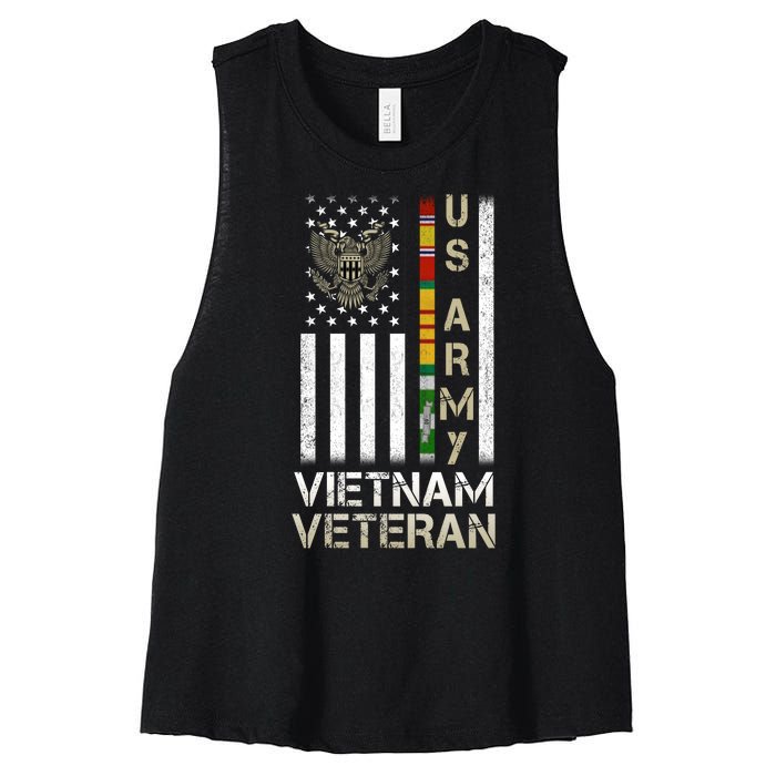 Army Vietnam Veteran Usa Flag Gift Veteran Grandpa Women's Racerback Cropped Tank