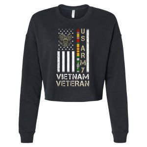 Army Vietnam Veteran Usa Flag Gift Veteran Grandpa Cropped Pullover Crew