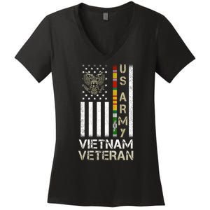 Army Vietnam Veteran Usa Flag Gift Veteran Grandpa Women's V-Neck T-Shirt