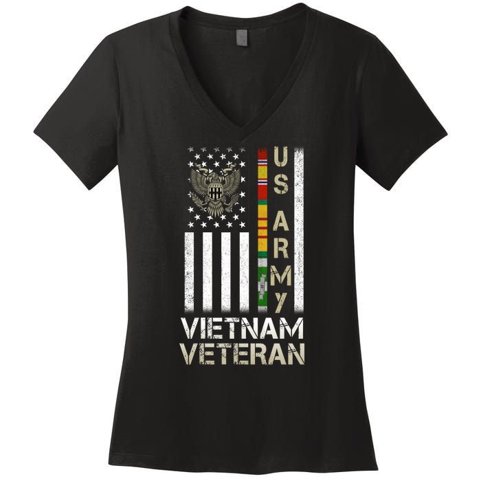 Army Vietnam Veteran Usa Flag Gift Veteran Grandpa Women's V-Neck T-Shirt