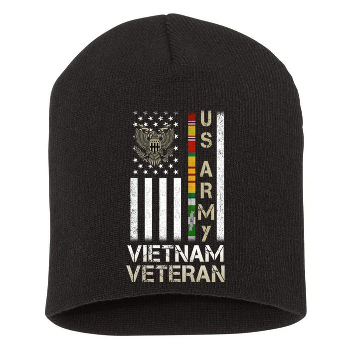 Army Vietnam Veteran Usa Flag Gift Veteran Grandpa Short Acrylic Beanie