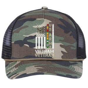 Army Vietnam Veteran Usa Flag Gift Veteran Grandpa Retro Rope Trucker Hat Cap