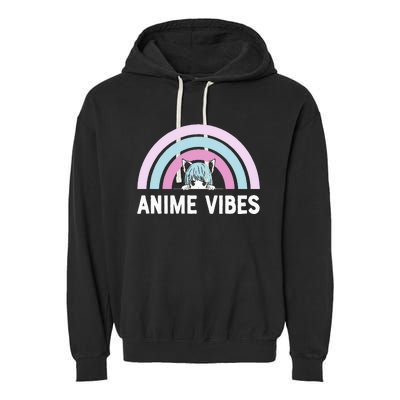 Anime Vibes Vintage Rainbow With Anime Girl Garment-Dyed Fleece Hoodie