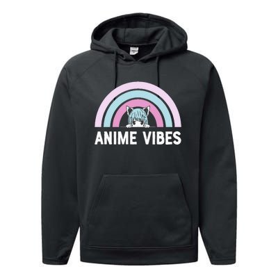 Anime Vibes Vintage Rainbow With Anime Girl Performance Fleece Hoodie