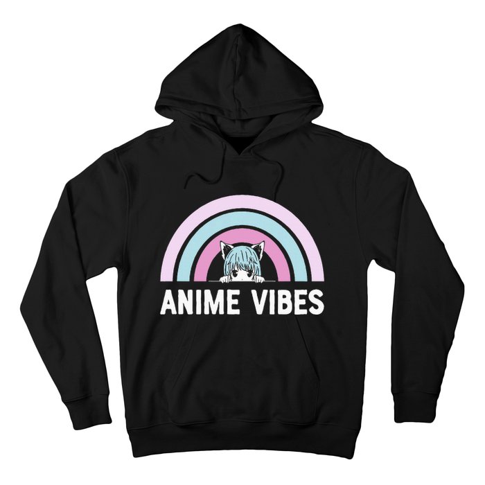 Anime Vibes Vintage Rainbow With Anime Girl Hoodie