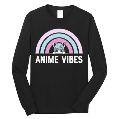 Anime Vibes Vintage Rainbow With Anime Girl Long Sleeve Shirt