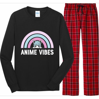 Anime Vibes Vintage Rainbow With Anime Girl Long Sleeve Pajama Set