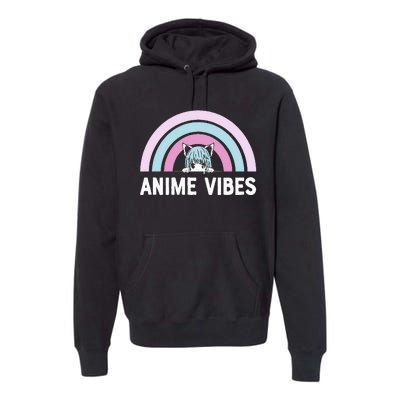 Anime Vibes Vintage Rainbow With Anime Girl Premium Hoodie