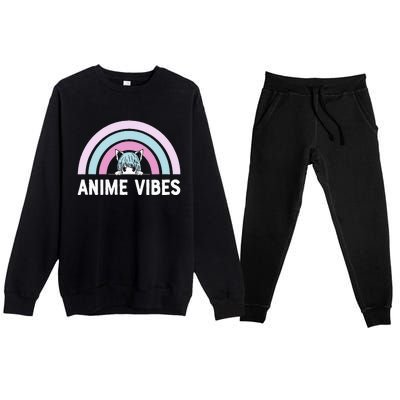 Anime Vibes Vintage Rainbow With Anime Girl Premium Crewneck Sweatsuit Set