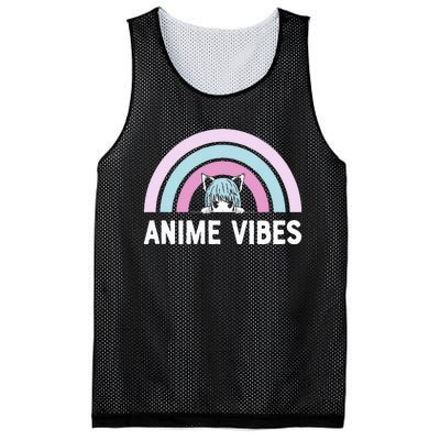 Anime Vibes Vintage Rainbow With Anime Girl Mesh Reversible Basketball Jersey Tank