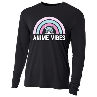 Anime Vibes Vintage Rainbow With Anime Girl Cooling Performance Long Sleeve Crew