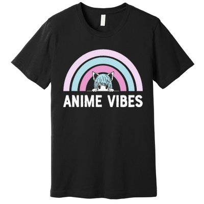 Anime Vibes Vintage Rainbow With Anime Girl Premium T-Shirt