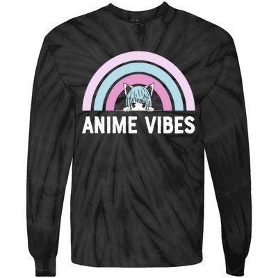 Anime Vibes Vintage Rainbow With Anime Girl Tie-Dye Long Sleeve Shirt