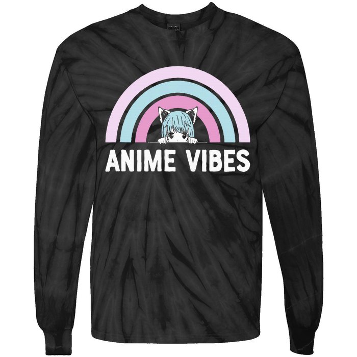 Anime Vibes Vintage Rainbow With Anime Girl Tie-Dye Long Sleeve Shirt