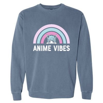 Anime Vibes Vintage Rainbow With Anime Girl Garment-Dyed Sweatshirt