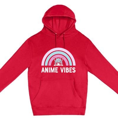 Anime Vibes Vintage Rainbow With Anime Girl Premium Pullover Hoodie