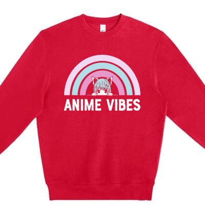 Anime Vibes Vintage Rainbow With Anime Girl Premium Crewneck Sweatshirt