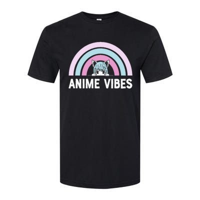 Anime Vibes Vintage Rainbow With Anime Girl Softstyle CVC T-Shirt