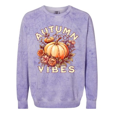 Autumn Vibes Women Pumpkin Fall Graphic Thanksgiving Colorblast Crewneck Sweatshirt