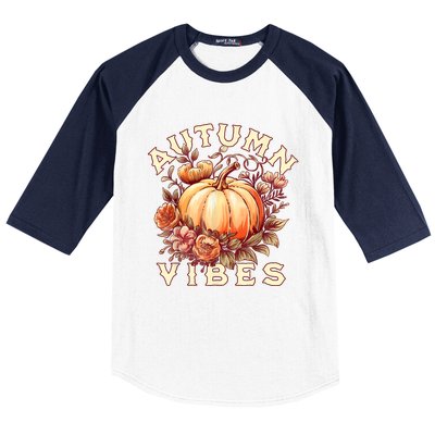 Autumn Vibes Women Pumpkin Fall Graphic Thanksgiving Baseball Sleeve Shirt