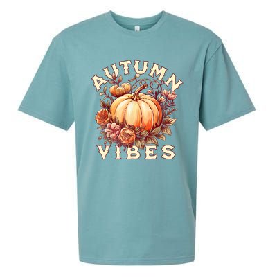 Autumn Vibes Women Pumpkin Fall Graphic Thanksgiving Sueded Cloud Jersey T-Shirt