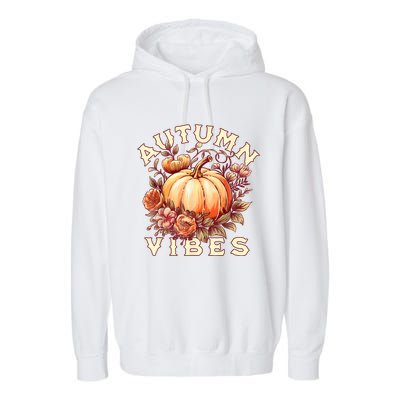 Autumn Vibes Women Pumpkin Fall Graphic Thanksgiving Garment-Dyed Fleece Hoodie