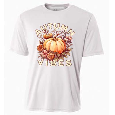 Autumn Vibes Women Pumpkin Fall Graphic Thanksgiving Cooling Performance Crew T-Shirt