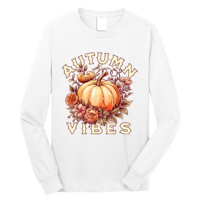 Autumn Vibes Women Pumpkin Fall Graphic Thanksgiving Long Sleeve Shirt