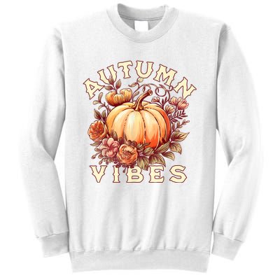 Autumn Vibes Women Pumpkin Fall Graphic Thanksgiving Sweatshirt