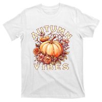 Autumn Vibes Women Pumpkin Fall Graphic Thanksgiving T-Shirt