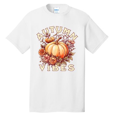 Autumn Vibes Women Pumpkin Fall Graphic Thanksgiving Tall T-Shirt