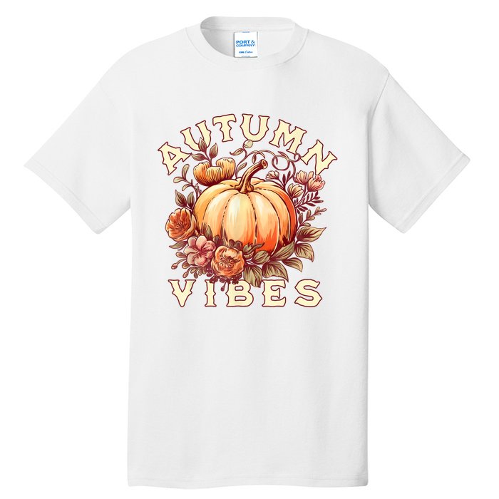 Autumn Vibes Women Pumpkin Fall Graphic Thanksgiving Tall T-Shirt