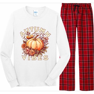 Autumn Vibes Women Pumpkin Fall Graphic Thanksgiving Long Sleeve Pajama Set