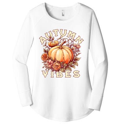 Autumn Vibes Women Pumpkin Fall Graphic Thanksgiving Women's Perfect Tri Tunic Long Sleeve Shirt