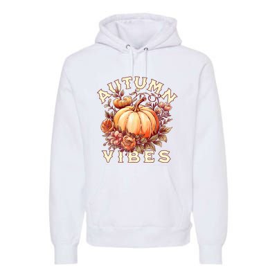 Autumn Vibes Women Pumpkin Fall Graphic Thanksgiving Premium Hoodie