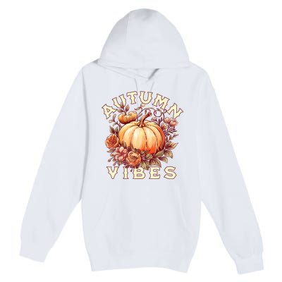 Autumn Vibes Women Pumpkin Fall Graphic Thanksgiving Premium Pullover Hoodie