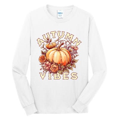 Autumn Vibes Women Pumpkin Fall Graphic Thanksgiving Tall Long Sleeve T-Shirt