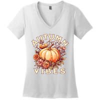 Autumn Vibes Women Pumpkin Fall Graphic Thanksgiving Women's V-Neck T-Shirt