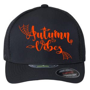 Autumn Vibes With Spooky Design Graphics Cute Gift Flexfit Unipanel Trucker Cap